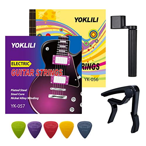 Extra+Super Light Electric Guitar Strings Guitar Capo and String Winder for Electric Guitar Yoklili 2 Sets of Nickel Plated Steel Strings with 5 Nylon Guitar Picks Extra+Super Light Electric Guitar Strings Guitar Capo and String Winder for Electric Guitar Yoklili 2 Sets of Nickel Plated Steel Strings with 5 Nylon Guitar Picks
